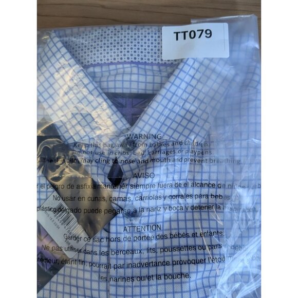 Michelsons of London Men's Medium Regular-Fit Blue Check Dress Shirt Long Sleeve - Picture 15 of 15